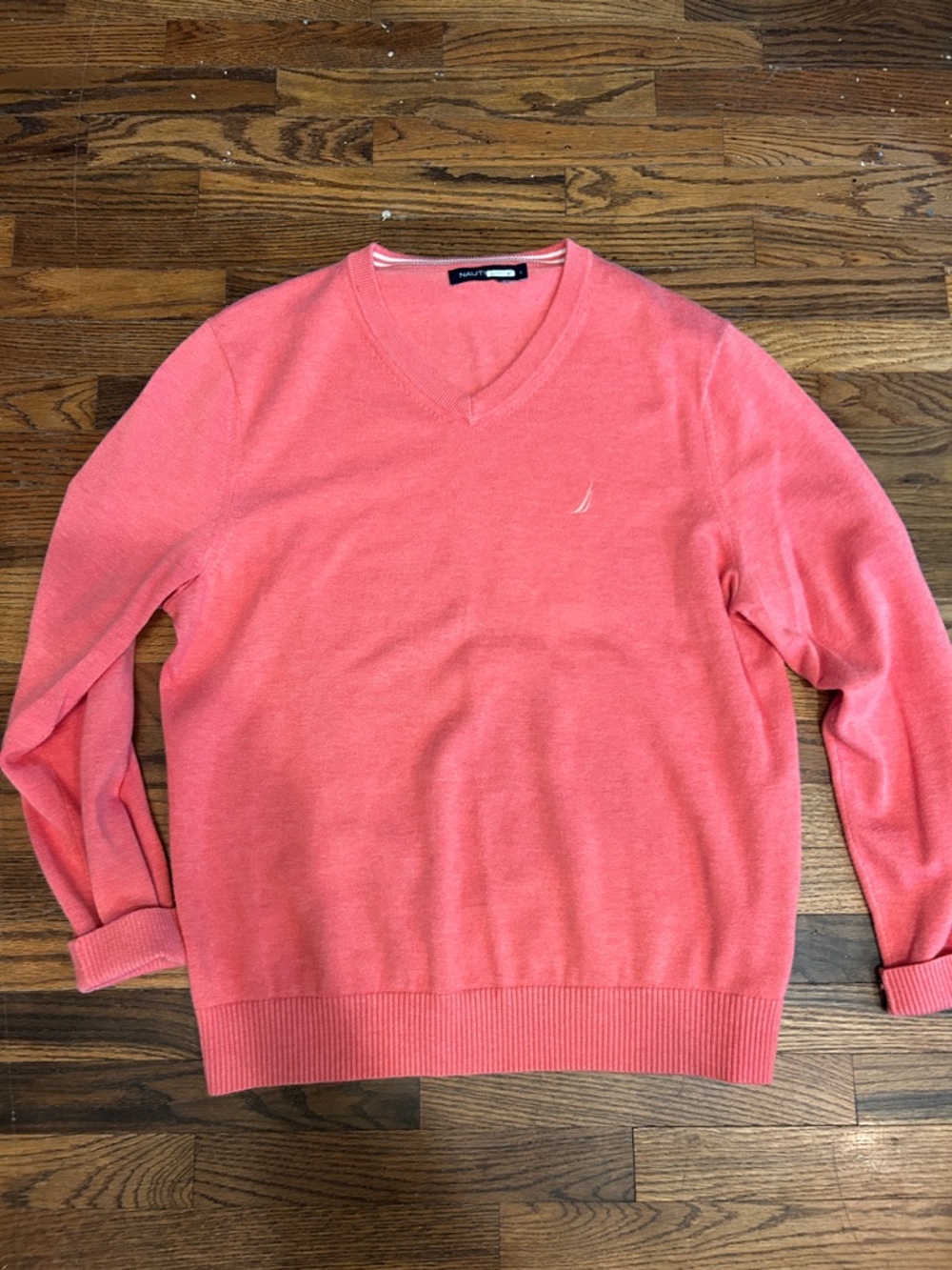 Nautica Men’s Coral-Pink V-Neck Sweater
